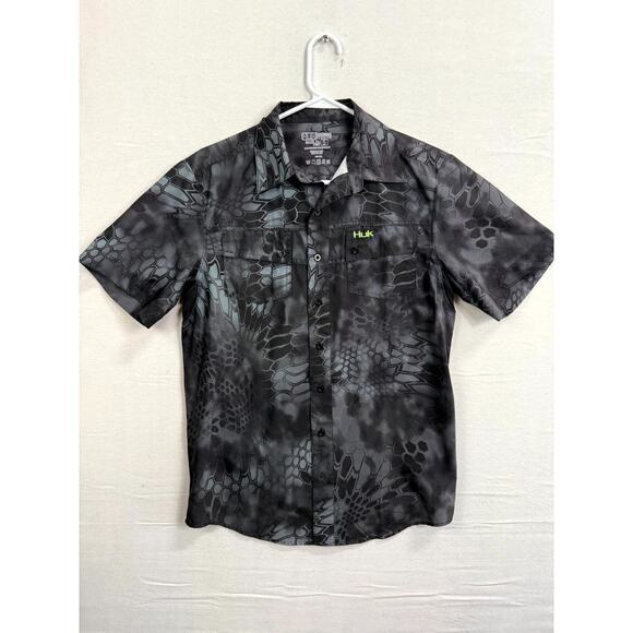 Huk Shirt Mens Small Black Kryptek Phenom Performance Fishing Outdoor Button Up - Picture 1 of 10